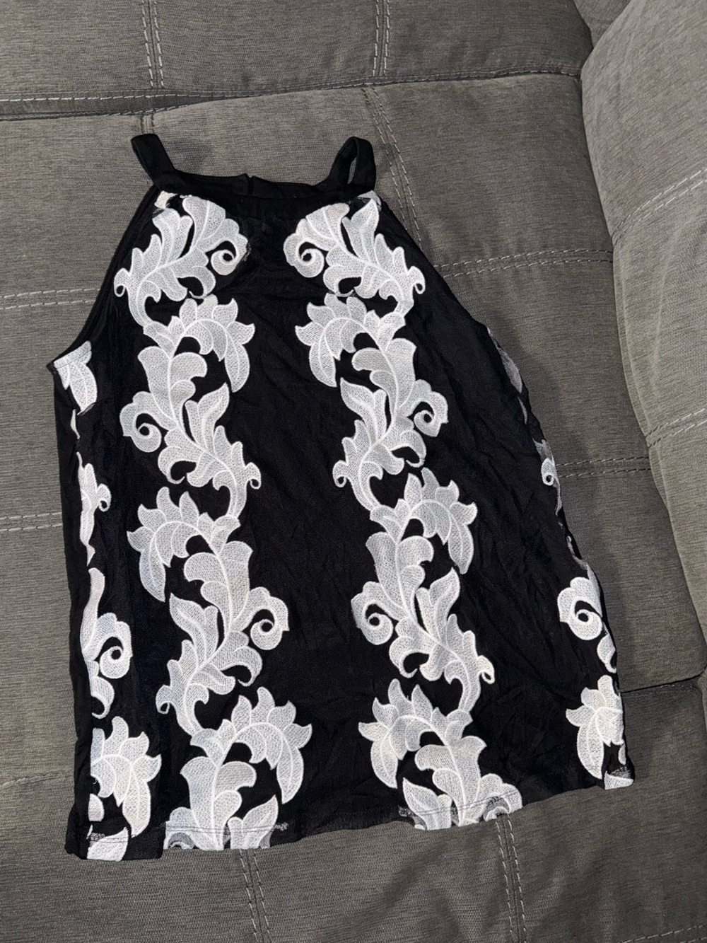 INC International Concepts Black Halter Camisole with White Floral Appliqué
